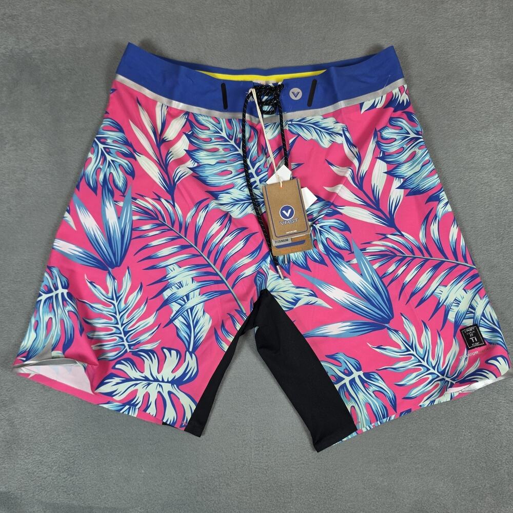 VAST Titanium Series Board Shorts Men's 34 Pink Tropical Surf Swim Trunks NWT